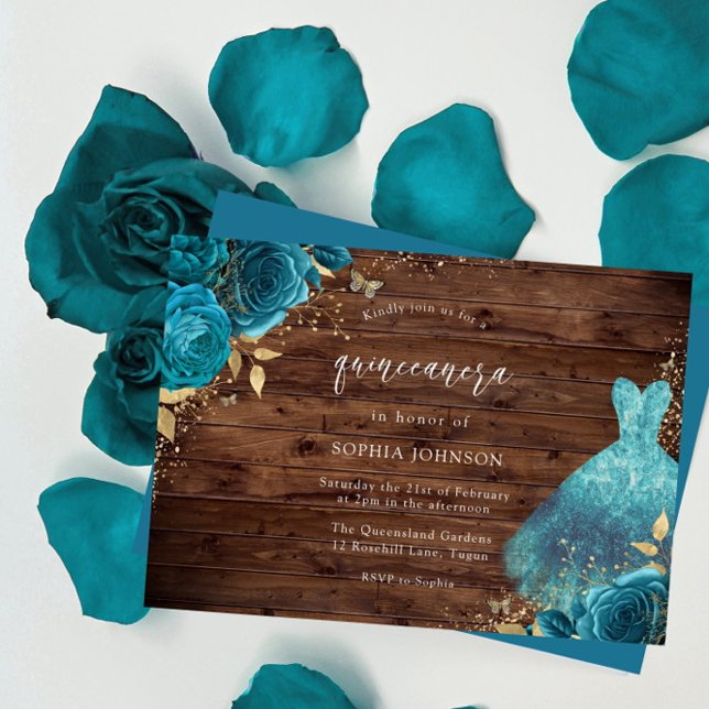 Invitación Rústico Verde azulado Rosa de vestimenta de espuma (Subido por el creador)