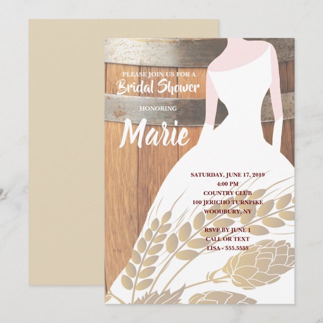 Invitación Rústico vestido blanco salta de cerveza keg Bridal (Anverso / Reverso)