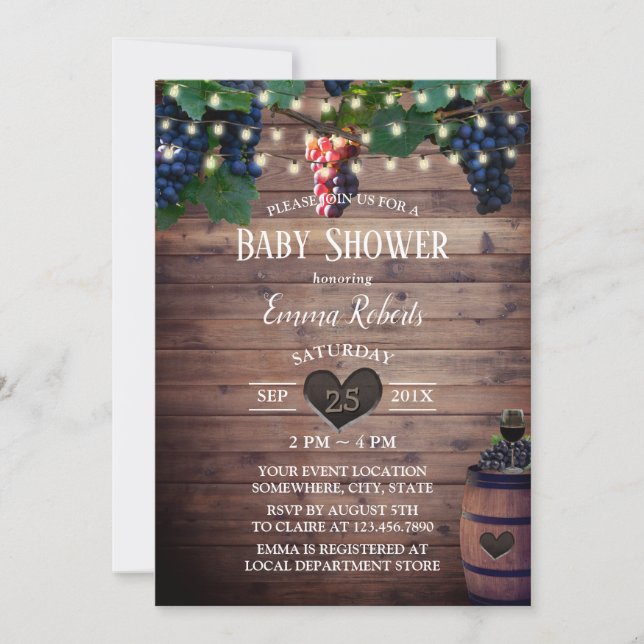 Invitación Rústico Viñero de otoño Baby Shower de degustación (Anverso)