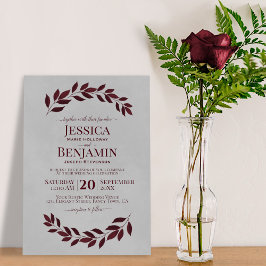Invitación Rústico Vines Elegante Borgoña y Boda Gris