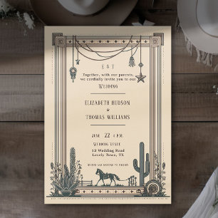 Invitación Rústico Vintage Cowboy Boda Horse Cactus Frame