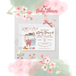 Invitación Rústico Watercolor niño chica ducha de bebé Invita