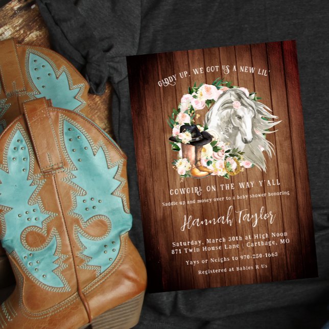 Invitación Rústico Western Floral Cowgirl Baby Shower (Subido por el creador)