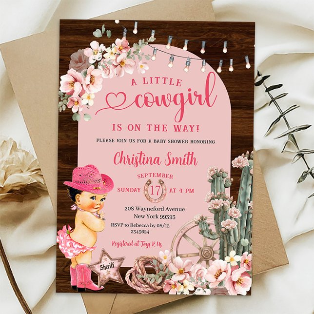 Invitación Rústico Western Pink Boots Cowgirl Baby Shower (Subido por el creador)