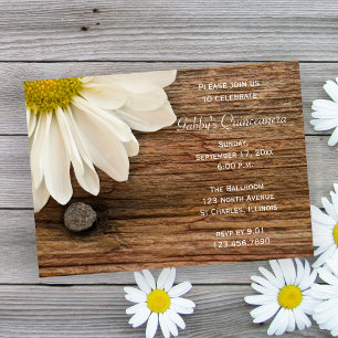 Invitación Rústico White Daisy Barn Wood Country Quinceanera