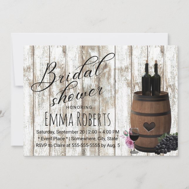Invitación Rústico Wine Barrel Weathered Wood Bridal Shower (Anverso)