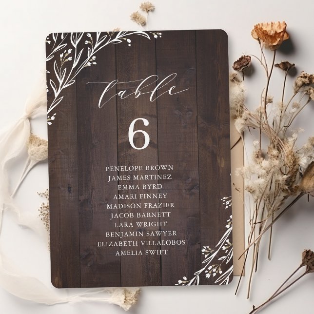 Invitación Rústico Wood Boho tabla floral número de asientos (Rustic Wood Boho floral table number seating chart)
