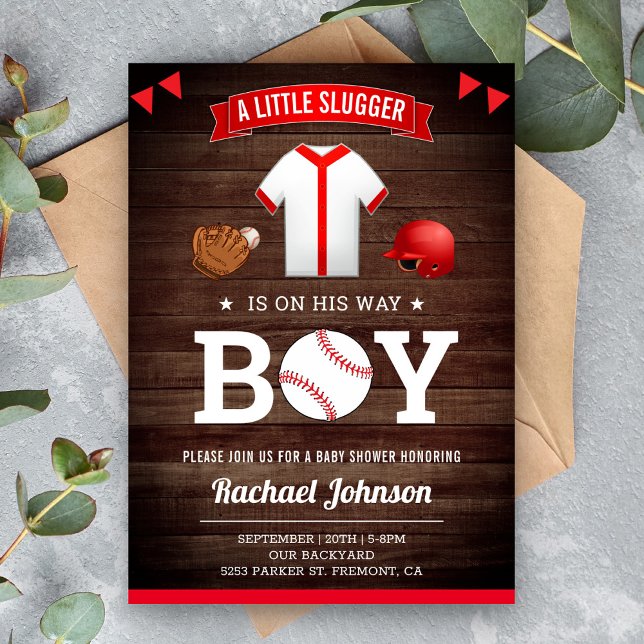 Invitación Rústico Wood Cute Sports Boy Baseball Baby Shower (Subido por el creador)