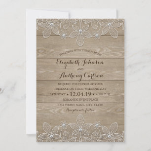 Invitación Rústico Wood Lace Elegant Vintage Boda de lujo