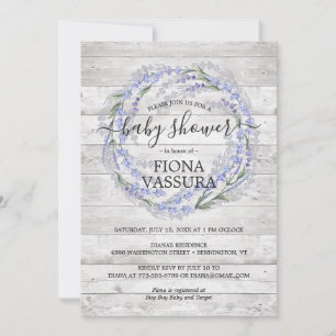Invitación Rústico Wood Lavender Floral Wreath Baby Shower