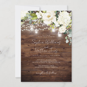 Invitación Rústico Wood Sage Champagne Boda Floral