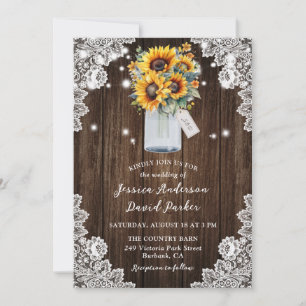 Invitación Rústico Wood Sunflower Mason Jar Boda