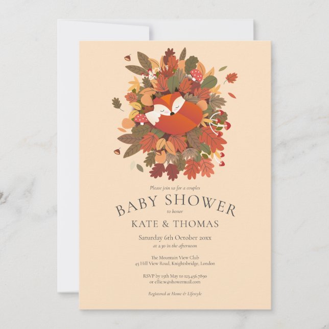 Invitación Rústico Woodland Fox Cub Parejas Baby Shower (Anverso)