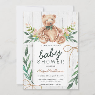 Invitación Rústico Woodland Green Teddy Bear Baby Shower