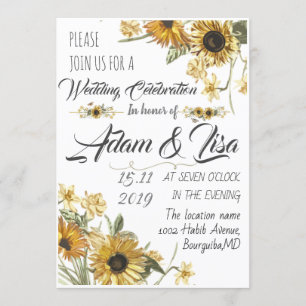 Invitación Rústico y elegante boda de girasol amarillo