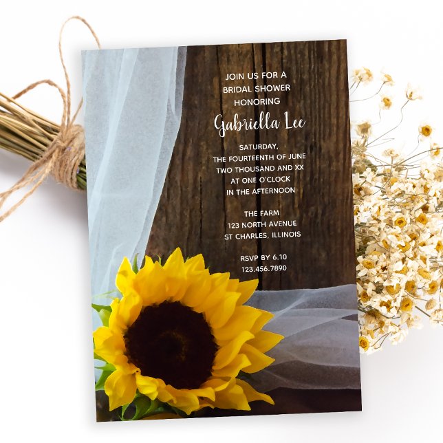 Invitación Rústico Yellow Sunflower Barn Wood Bridal Shower (Subido por el creador)