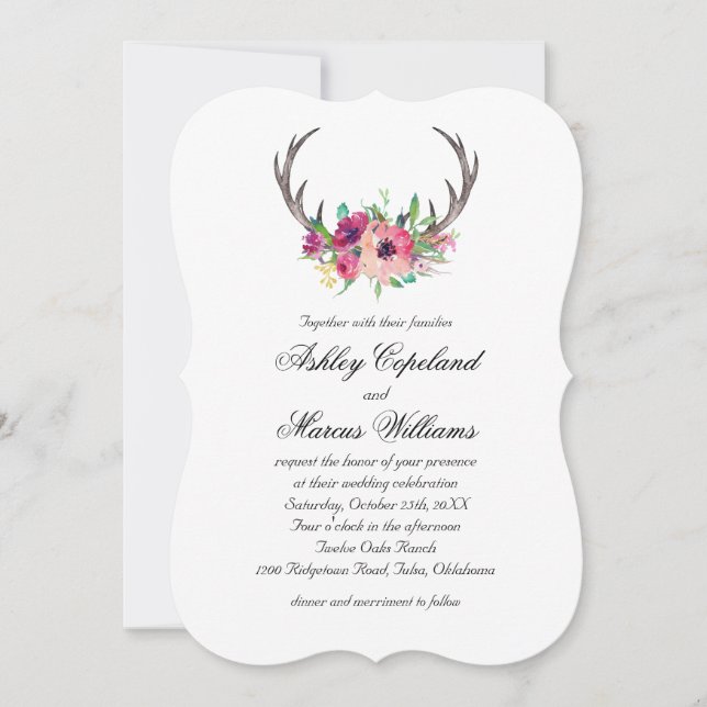 Invitación Rústicos Antlers Boho Boda de Allure Floral (Anverso)
