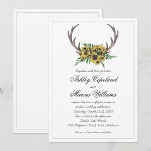 Invitación Rústicos Antlers Boho Sunflowers Boda Floral