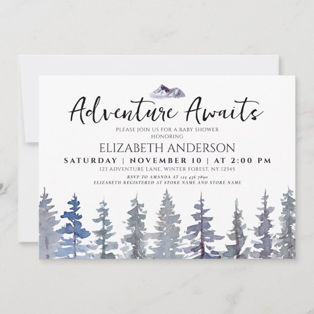 Invitación Rústicos Árboles de invierno aventuran Baby Shower (Anverso)