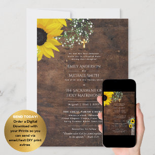 Invitación Rústicos girasoles católicos Boda de misa Nupcial