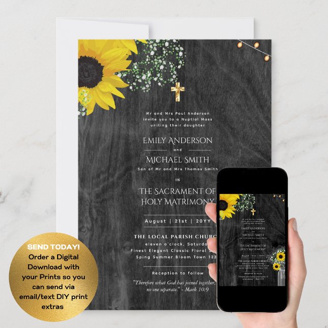 Invitación Rústicos girasoles católicos Boda de misa Nupcial (Subido por el creador)