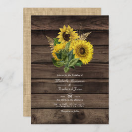 Invitación Rústicos girasoles Código QR RSVP Boda por país