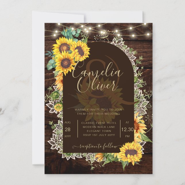 Invitación Rústicos girasoles iluminan el Boda del arco de en (Anverso)