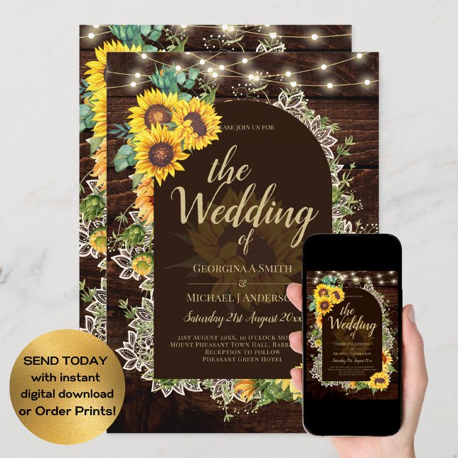 Invitación Rústicos girasoles iluminan el Boda del arco de en (Subido por el creador)
