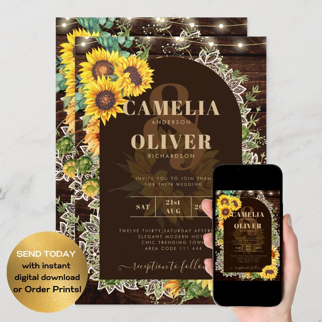 Invitación Rústicos girasoles iluminan el Boda del arco de en (Subido por el creador)