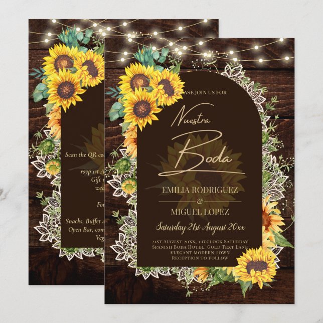 Invitación Rústicos girasoles iluminan el Boda del arco de en (Anverso / Reverso)