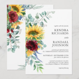 Invitación Rústicos girasoles y Rosas Boda floral