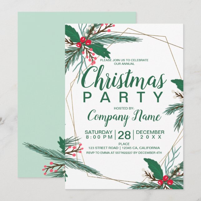 Invitación Rústicos Navidades corporativos marco de oro de la (Anverso / Reverso)