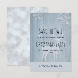 Invitación Rústicos Navidades de renos azules salvan la fecha
