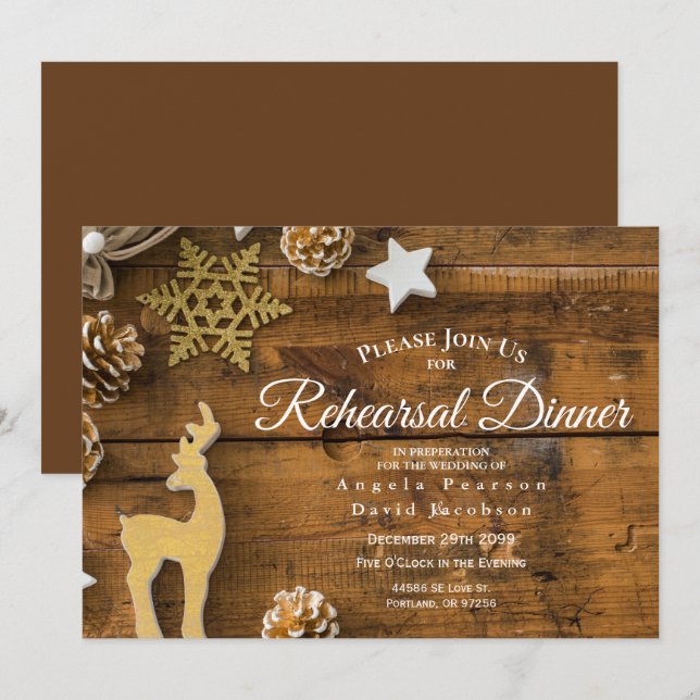 Invitación Rústicos Navidades del país dearon la cena de ensa (Anverso / Reverso)