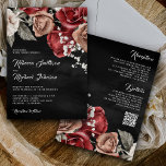 Invitación Rústicos Rosas de Borgoña Código QR Boda negro<br><div class="desc">Sorprenda a sus huéspedes con esta elegante invitación de boda,  que incluye flores hermosas y tipografía moderna con código QR para RSVP en línea. Simplemente agregue los detalles de su evento en esta plantilla fácil de usar para convertirla en una invitación única.</div>
