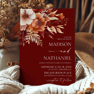 Invitación Rusty Burgundy Brown Floral Floral Boda Jardín de