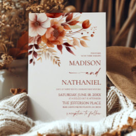 Invitación Rusty Burgundy Brown Floral Floral Boda Jardín de 