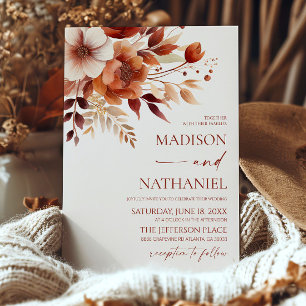 Invitación Rusty Burgundy Brown Floral Floral Boda Jardín de 