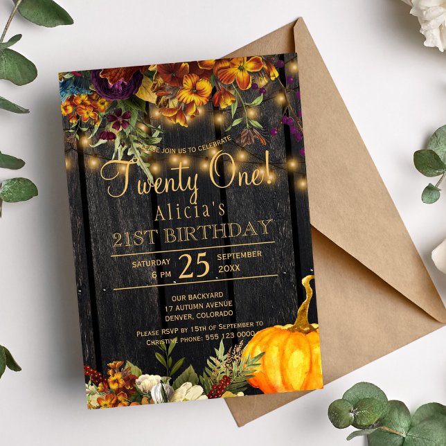 Invitación Rusty moda floral de otoño veintiún cumpleaños (Subido por el creador)