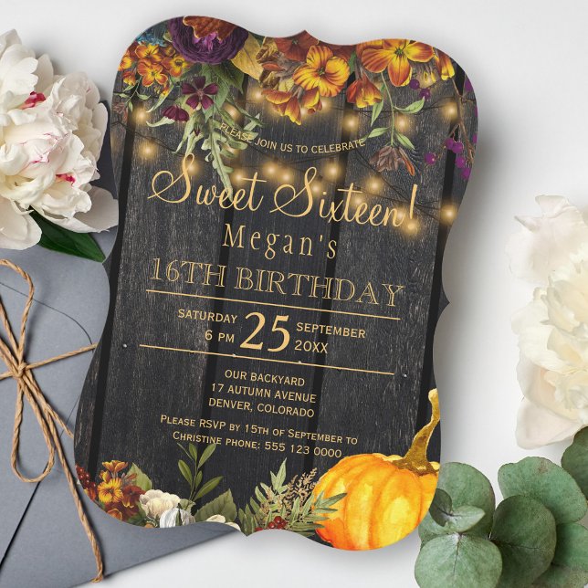 Invitación Rusty otoño moda floral dulce de dieciséis años (Subido por el creador)