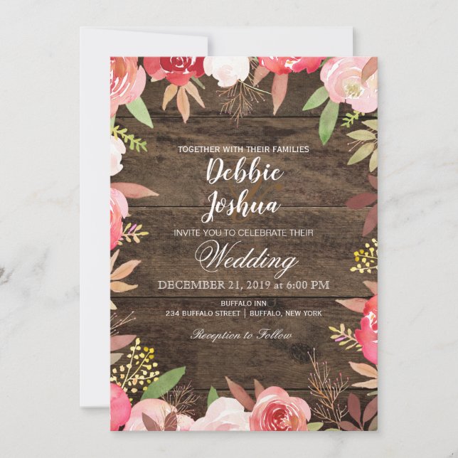 Invitación Rusty Rosa Rustic Country Wedting (Anverso)