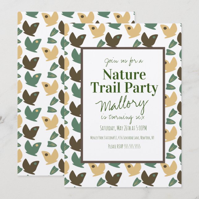Invitación Ruta de la Naturaleza Woods Mariposa Cumpleaños Rú (Anverso / Reverso)