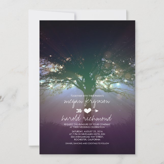 Invitación Rutic Tree String Lights Garden Wedds (Anverso)