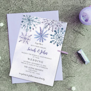 Invitación Rutic Watercolor Snowflakes Blue Winter Wedding