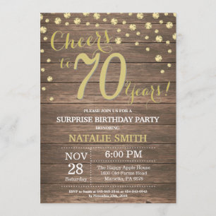 Invitación Rutic Wood Gold Sorpresa 70 cumpleaños Diamante