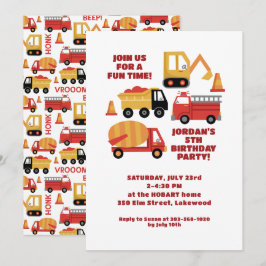 Invitación ¡Ruuuuu Sonido de Bocina! Cumpleaños de Camiones