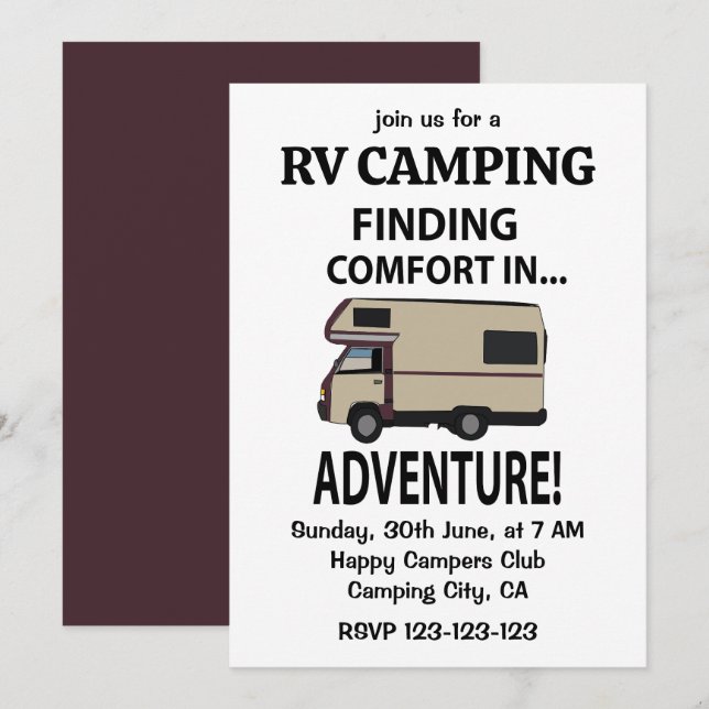 Invitación RV Camping Adventure Happy Camper Ring (Anverso / Reverso)