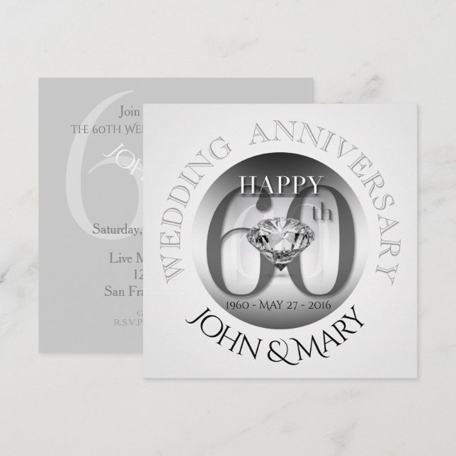 Invitación S de aniversario de bodas de diamante 6 (Anverso / Reverso)