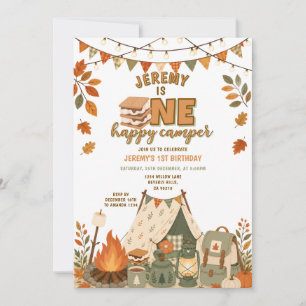 Invitación S’mores Campamento Chico Fiesta Otoñal Floral