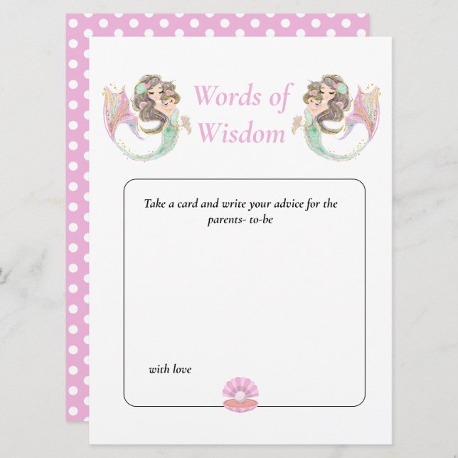 Invitación Sabiduría de Sirena Baño de Bebé Marrón Bajo el Ma (Anverso / Reverso)